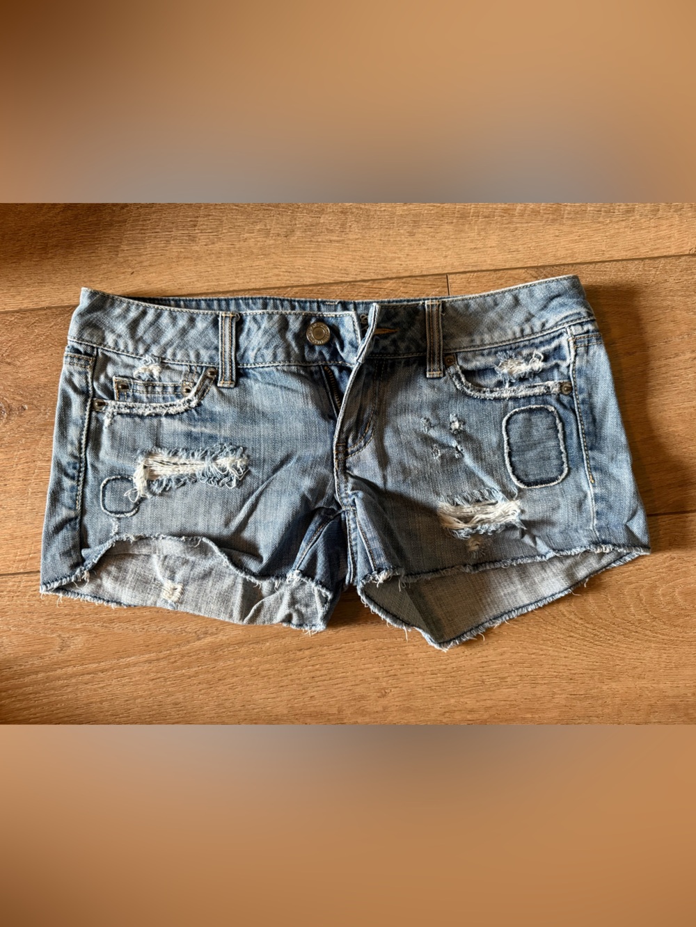 American Eagle Distressed Light Blue Denim Shorts
